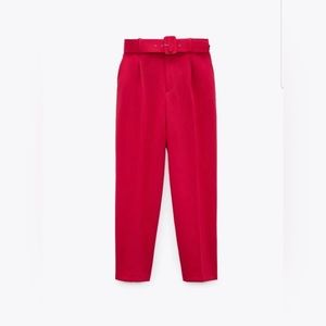 ZARA NWT S M High Waisted Belted Pants Trousers with Belt Fuchsia 4387/130